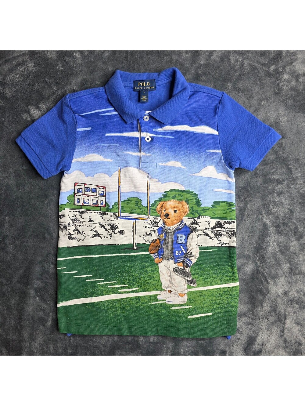 Ralph Lauren Polo Football Bear Cotton Mesh Boys Polo Sz 6
